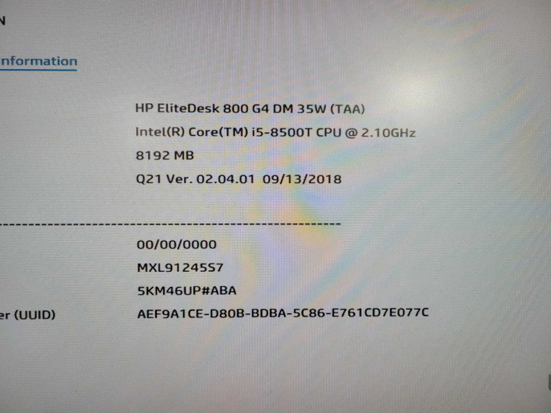 HP EliteDesk 800 G4 USFF | i5-8500T @ 2.10GHz 6-Core, 8GB DDR4, 256GB NVMe !