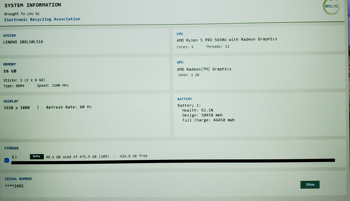 Lenovo ThinkPad T14 Gen 2 AMD RYZEN 5650U 16GB DDR4 512GB NVMe