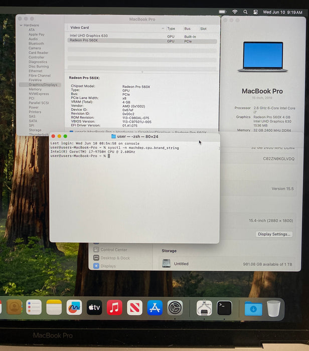 Apple MacBook Pro 15" 2019 i7-9750H Radeon Pro 560X GPU 32GB RAM 1TB SSD READ!
