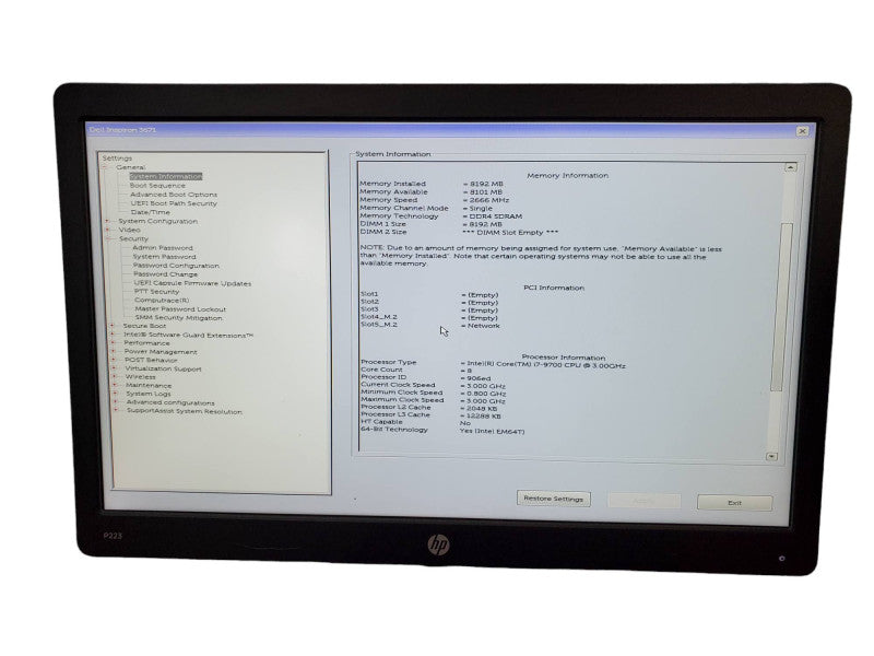 Dell Inspiron 3671 Tower Desktop i7-9700 8GB RAM NO HDD Q@