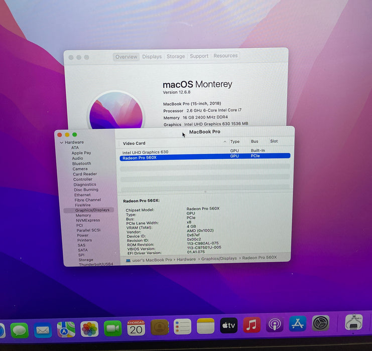 Apple MacBook Pro 15" 2018 i7-8850H Radeon Pro 560X GPU 16GB RAM 512GB SSD READ!