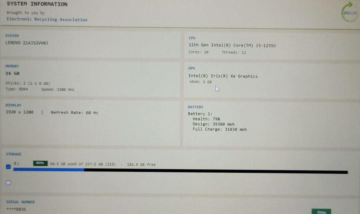 Lenovo ThinkPad T14 Gen 3 i5-1235U 16GB DDR4 256GB NVMe