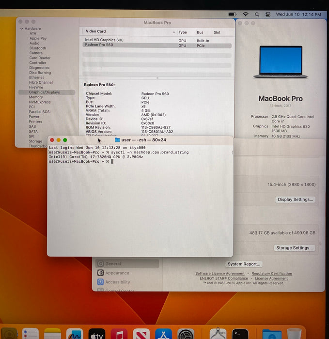 Apple MacBook Pro 15" 2017 i7-7820HQ Radeon Pro 560GPU 16GB RAM 512GB SSD READ!