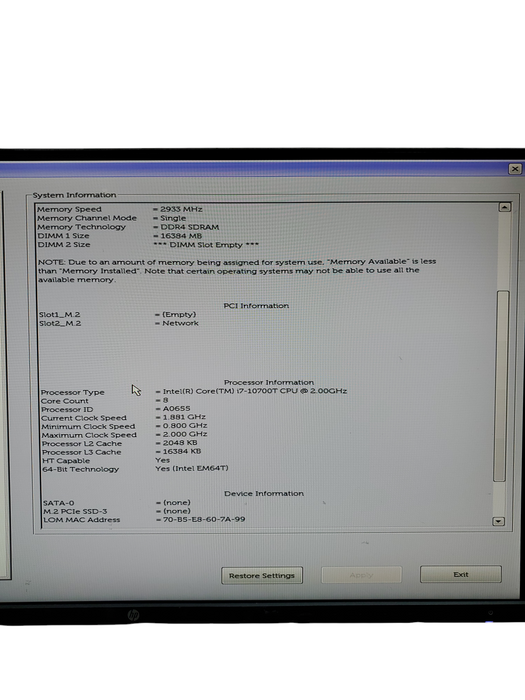 Dell OptiPlex USFF 5080 Intel Core i7-10700T 2GHz 16GB RAM NO-HDD/SSD