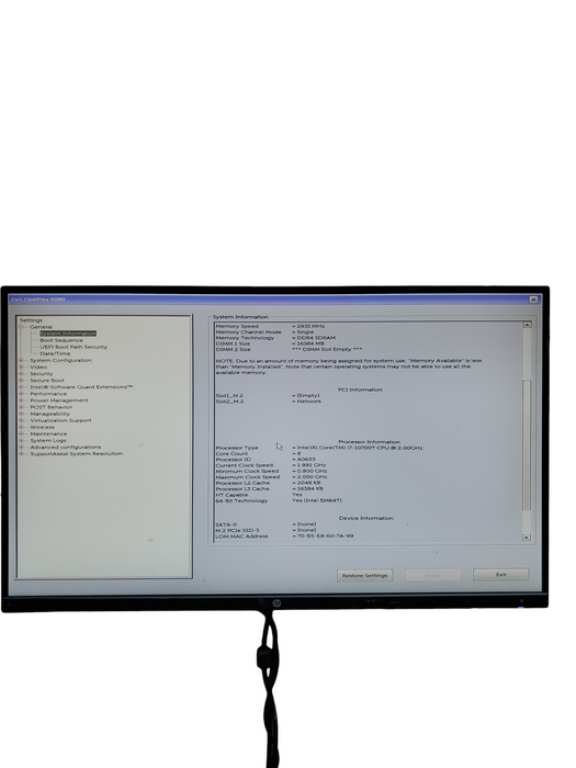 Dell OptiPlex USFF 5080 Intel Core i7-10700T 2GHz 16GB RAM NO-HDD/SSD