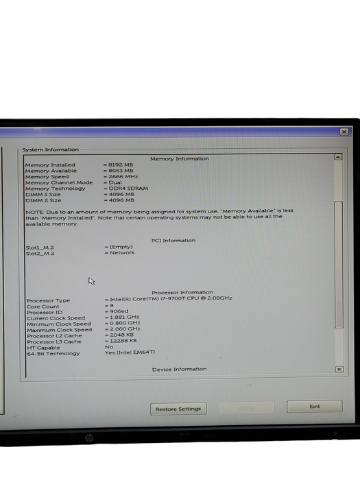 Dell OptiPlex 7070 USFF Core i7-9700T CPU 8GB RAM No HDD/SSD