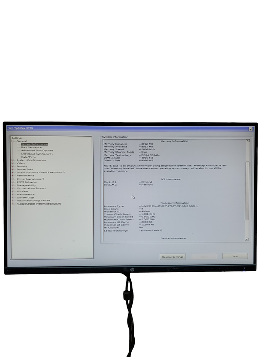Dell OptiPlex 7070 USFF Core i7-9700T CPU 8GB RAM No HDD/SSD