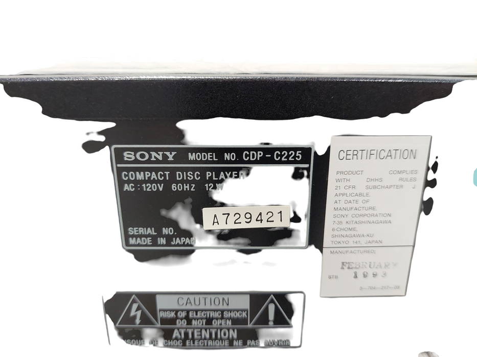 Sony 5 CD Disc Compact Disc Player Model: CDP-C225