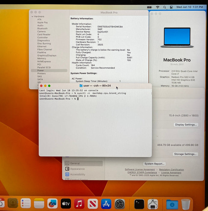 Apple MacBook Pro 15" 2017 i7-7820HQ Radeon Pro 560GPU 16GB RAM 512GB SSD READ!