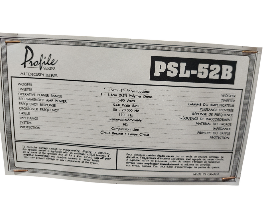 Pair of Profile Series Speakers Model: PSL-52B