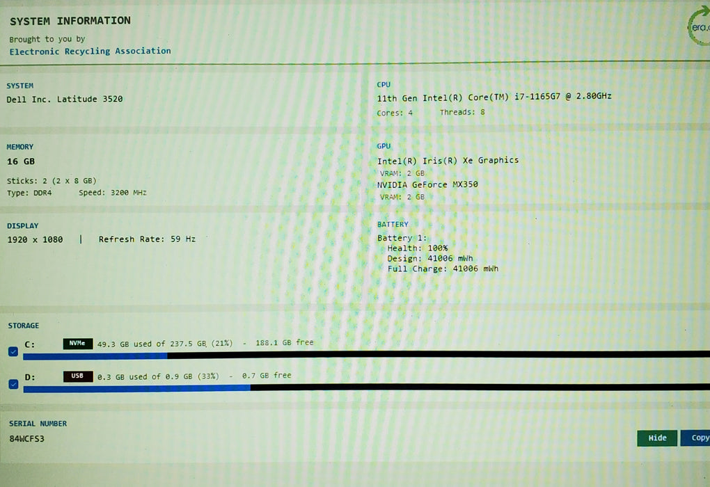 Dell Latitude 3520 i7-1165G7 16GB DDR4 256GB NVMe