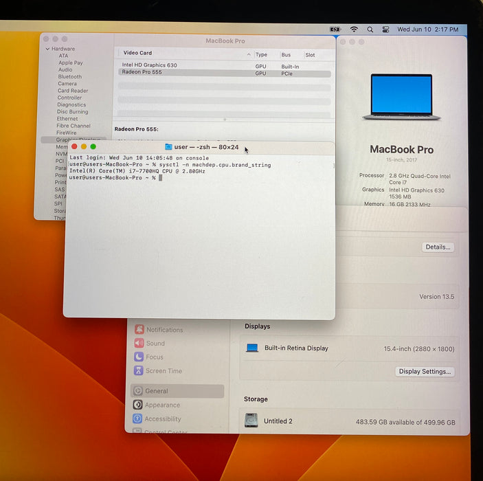 Apple MacBook Pro 15" 2017 i7-7700HQ Radeon Pro 555 GPU 16GB RAM 512GB SSD READ!