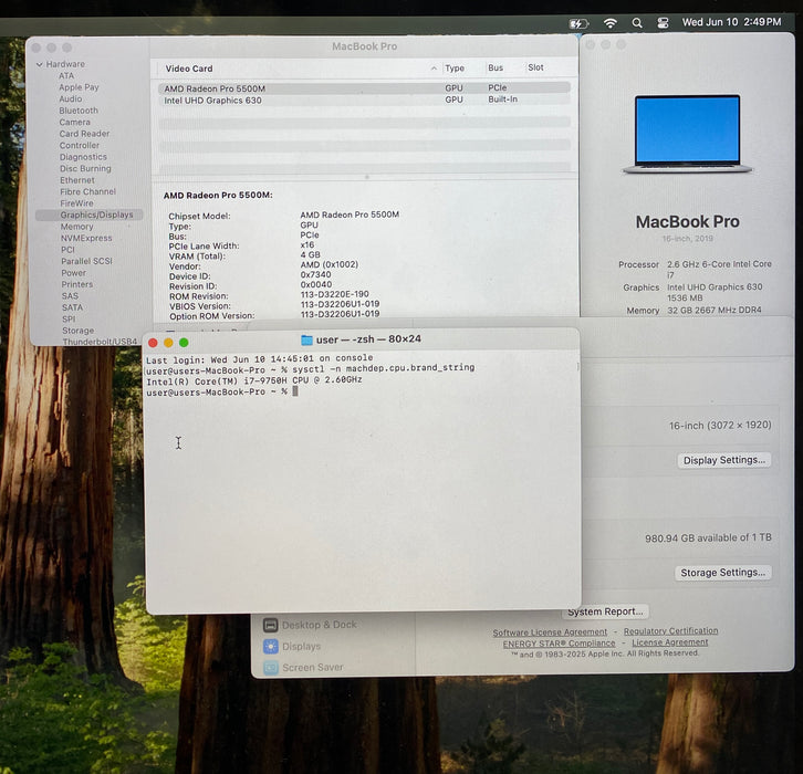 Apple MacBook Pro 16" 2019 i7-9750H Radeon Pro 5500M GPU 32GB RAM 1TB SSD READ!