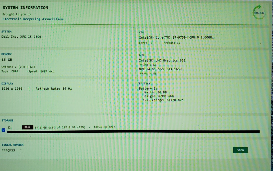 Dell XPS 15 7590 15" i7-9750H GTX1650 4GB GPU 16GB RAM 256GB SSD
