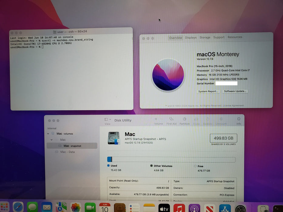 Apple MacBook Pro A1707 2016 15.4" Laptop i7-6820HQ 16GB RAM 512GB NVMe