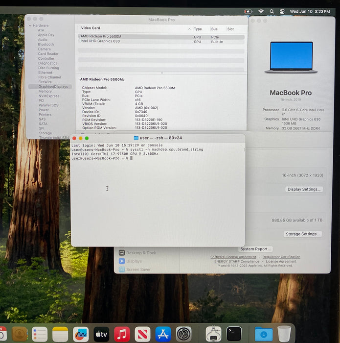 Apple MacBook Pro 16" 2019 i7-9750H Radeon Pro 5500M GPU 32GB RAM 1TB SSD READ