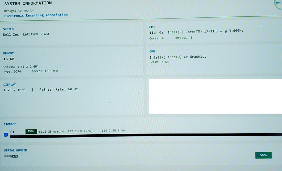 Dell Latitude 7320 Core i7-1185G7 3.0G0Hz 16GB RAM 256GB SSD