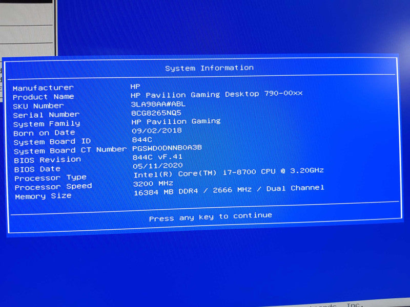 HP Pavilion Gaming Desktop 790-00, i7-8700, 3.2 GHz, 16GB DDR4, No HDD/SSD