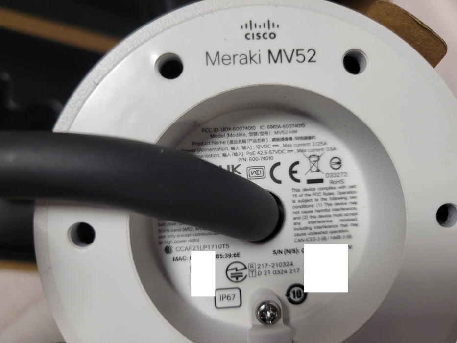 Open-Box Cisco Meraki MV52-HW Bullet Security IP Camera