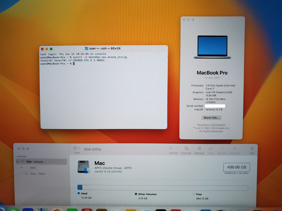 Apple MacBook Pro A1707 2017 15.4" Laptop i7-7820HQ 16GB RAM 512GB NVMe