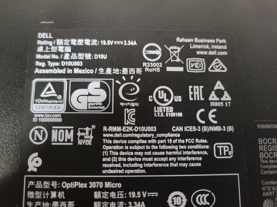 Dell OptiPlex 3070 Micro PC, Core i7-8700T 2.4GHz, 8GB DDR4, 240GB SSD