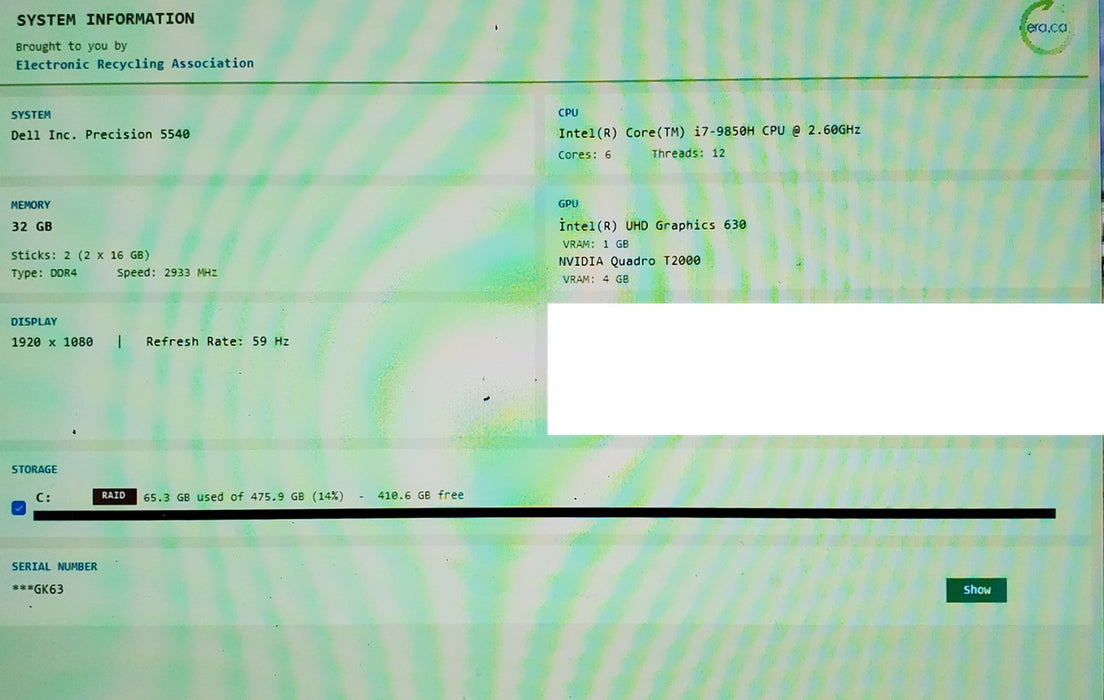 Dell Precision 5540 i7-9850H QUADRO T2000 4GB GPU 32GB RAM 512GB READ