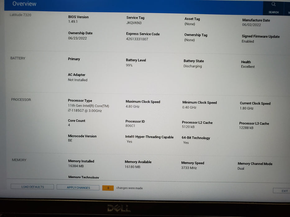 Dell Latitude 7320 Core i7-1185G7 3.0G0Hz 16GB RAM 256GB SSD