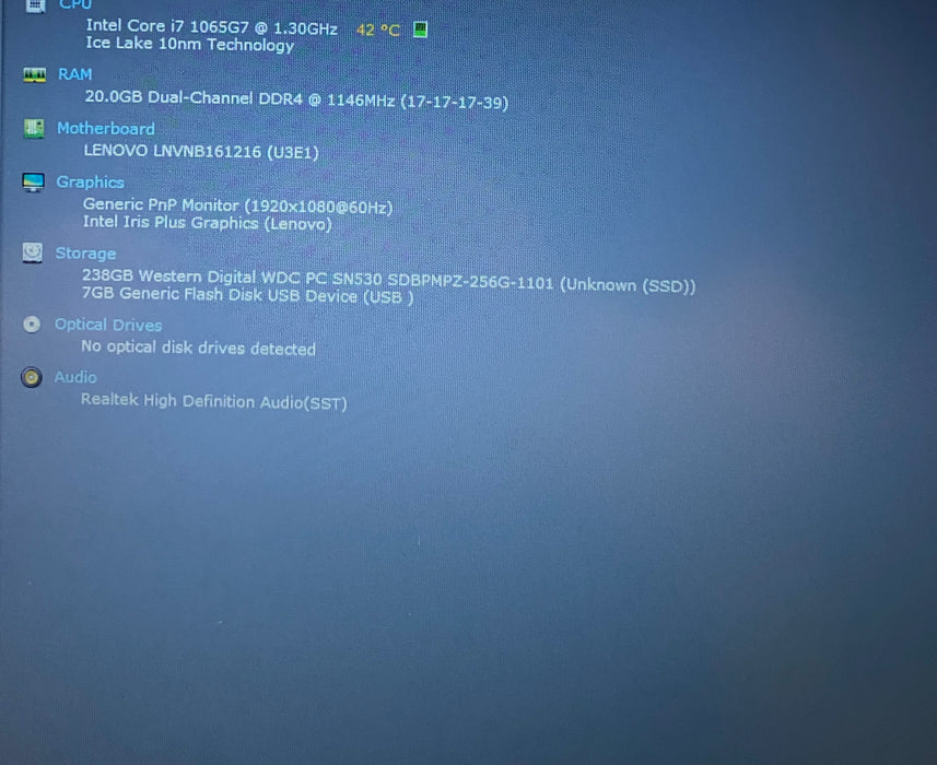 Lenovo IdeaPad 3 15IIL05 i7-1065G7 20GB RAM 256GB SSD
