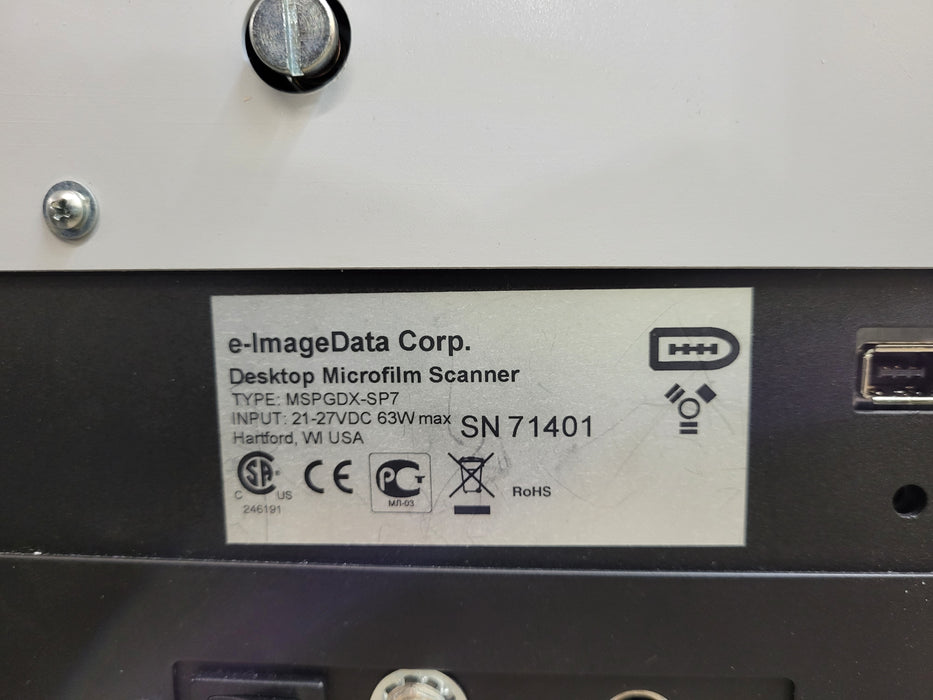 e-Image Data ScanPro 2000 Microfilm Scanner MSPGDX-SP7 No AC
