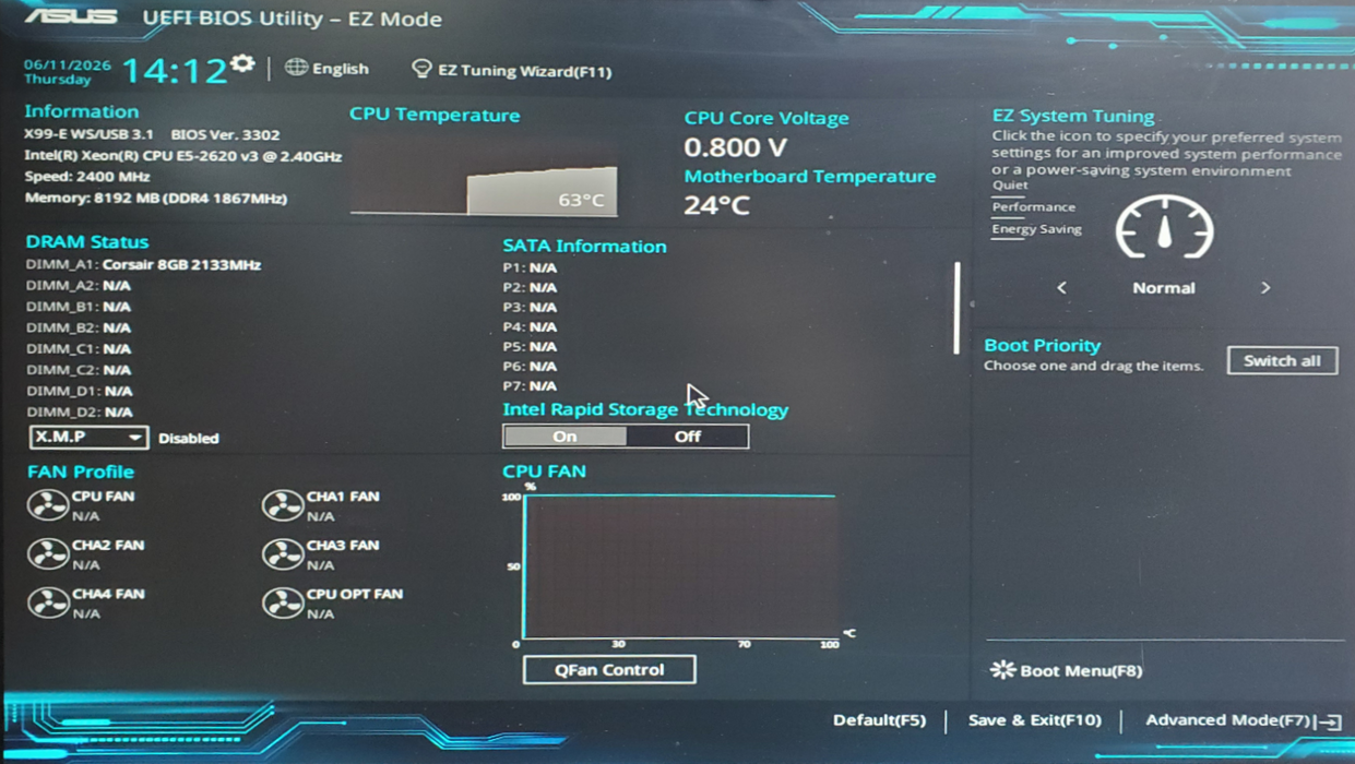 Asus X99-E WS/USB 3.1 Motherboard - Xeon E5-2620 v3, 8GB DDR4 - No I/O Shield