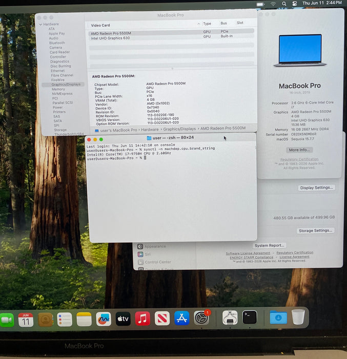 Apple MacBook Pro 16" 2019 i7-9750H 16GB 512SSD Swollen Battery For Parts/Repair