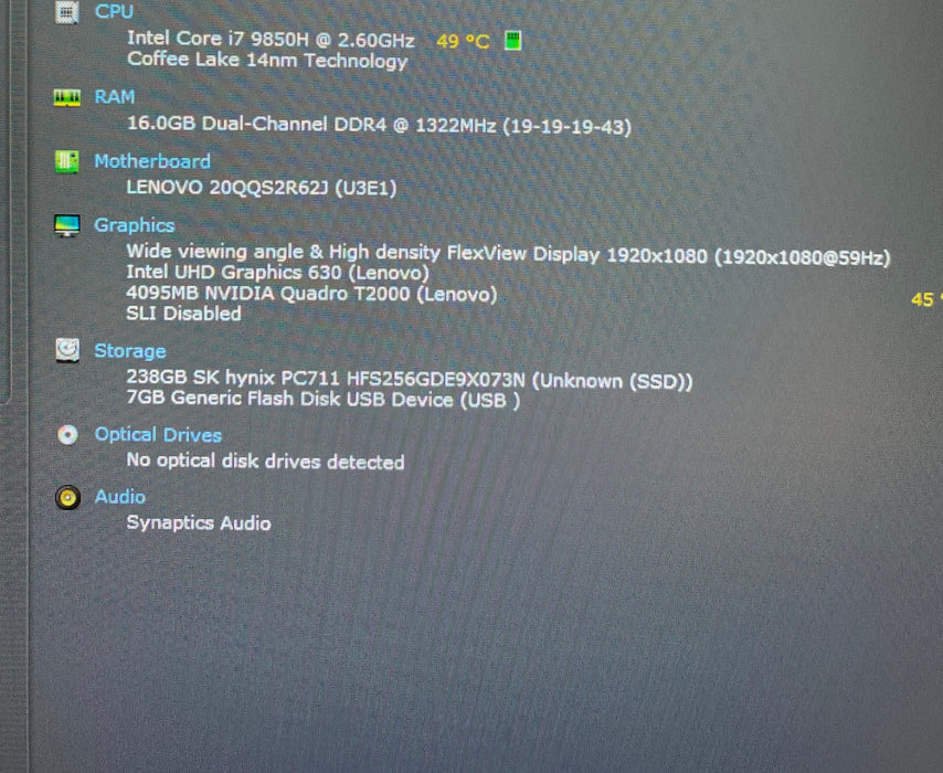 Lenovo ThinkPad P53 i7-9850H QUADRO T2000 4GB GPU 16GB RAM 256GB SSD