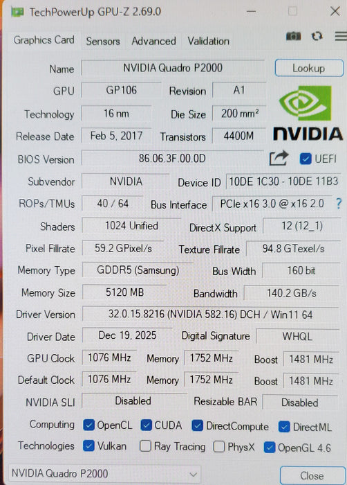 NVIDIA Quadro P2000 5GB GDDR5 Graphics Card