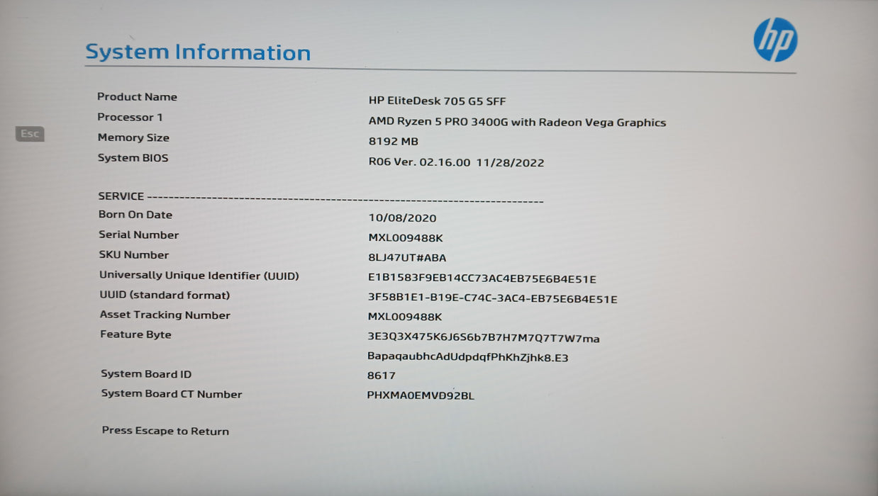 HP EliteDesk 705 GF SFF w/ Ryzen 5 Pro 3400G 8GB RAM No HDD/SSD/NVME Qty*