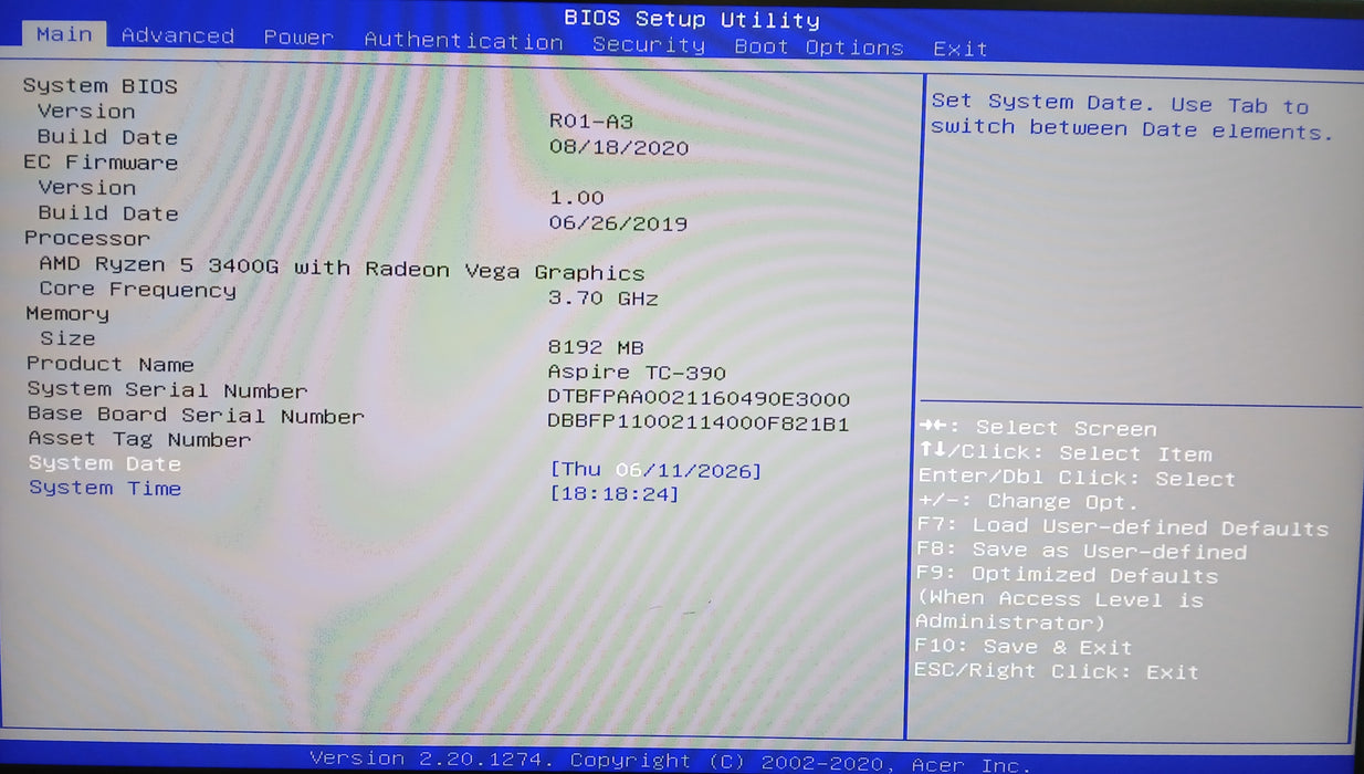 Acer D19W3 Desktop w/ Ryzen 5 3400G 8GB RAM No HDD/SSD/NVME Qty*