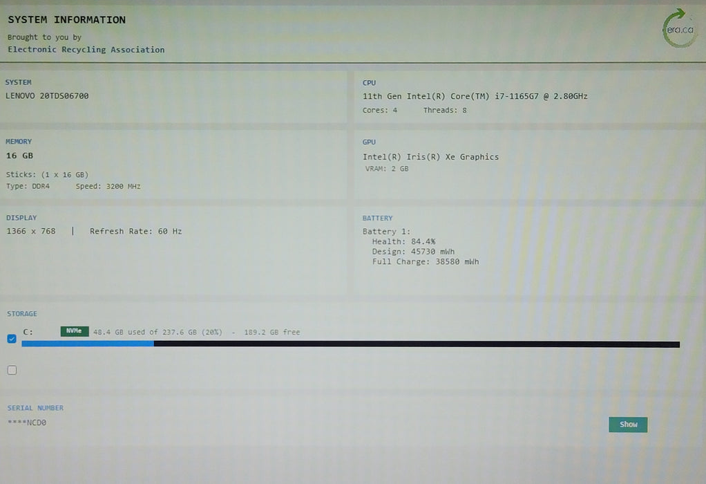 Lenovo ThinkPad E15 Gen 2 i7-1165G7 16GB DDR4 256GB NVMe