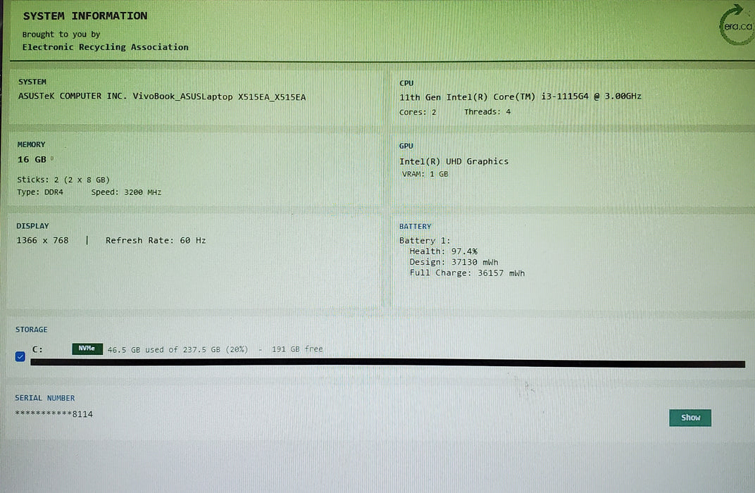 Asus VivoBook X515EA 15.6" i3-1115G4 16GB RAM 256GB SSD