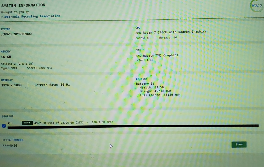 Lenovo ThinkPad E15 Gen 3 AMD RYZEN 7 5700U 16GB RAM 256GB SSD READ