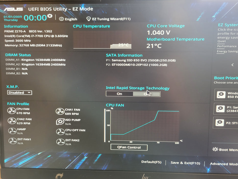 Custom/Asus Tower PC, Core I7-7700 3.60GHz 32GB DDR4, 256GB SSD+1TB HDD 650W PSU