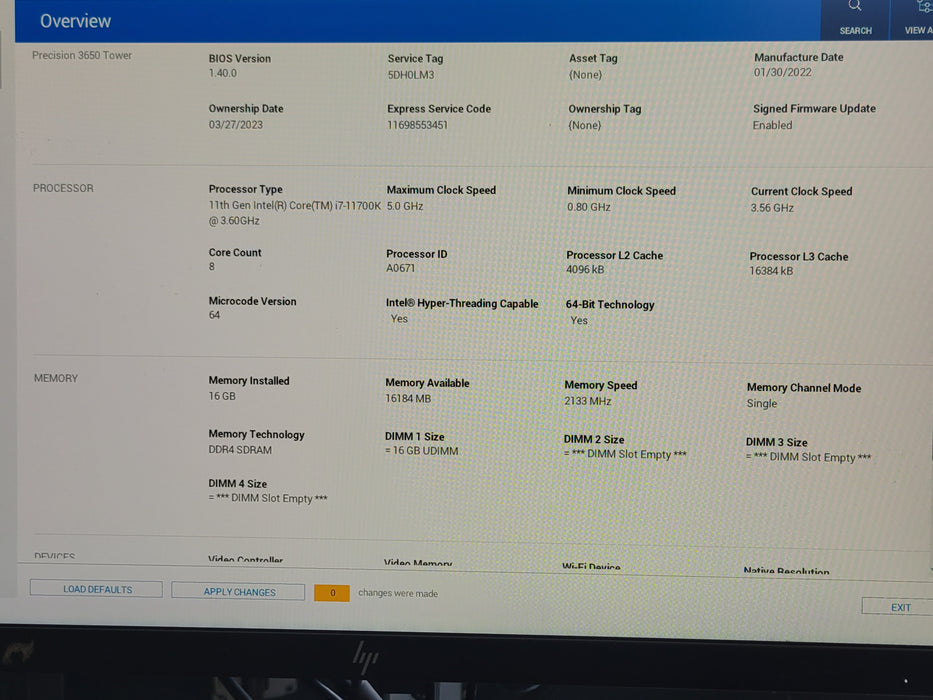 Dell Precision 3650 tower, Core i7-11700K 3.60Ghz, 16GB DDR4 256GB NVME, READ