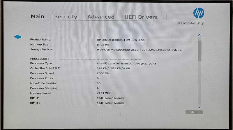 HP EliteDesk 800 G4 DM, i5-8500T 2.10GHz, 8GB RAM, 256GB Nvme, w/ PWR