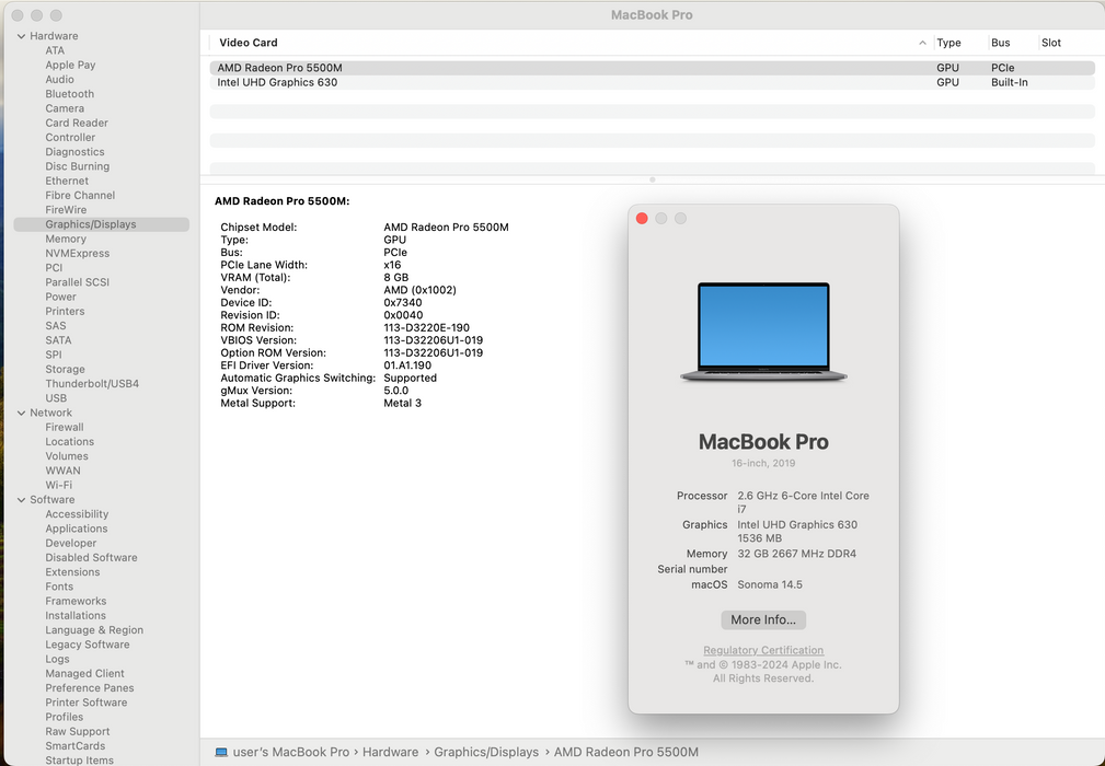 Apple Macbook Pro A2141 2019, i7-9750H, 32GB DDR4, 1TB Storage, Missing Key