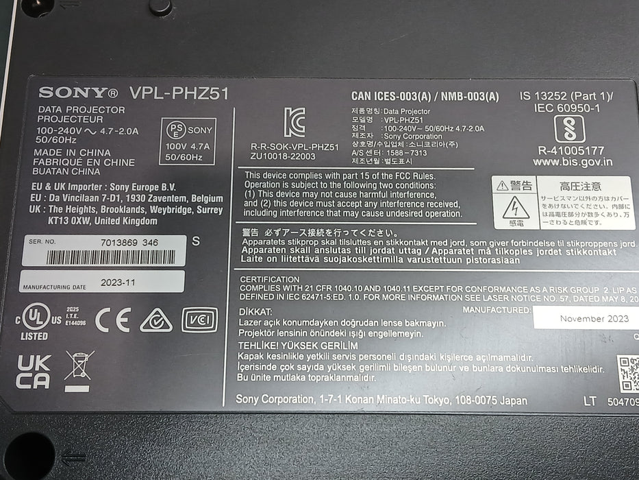Sony VPL-PHZ51 5300-Lumen WUXGA Laser 3LCD Projector No Remote *READ*
