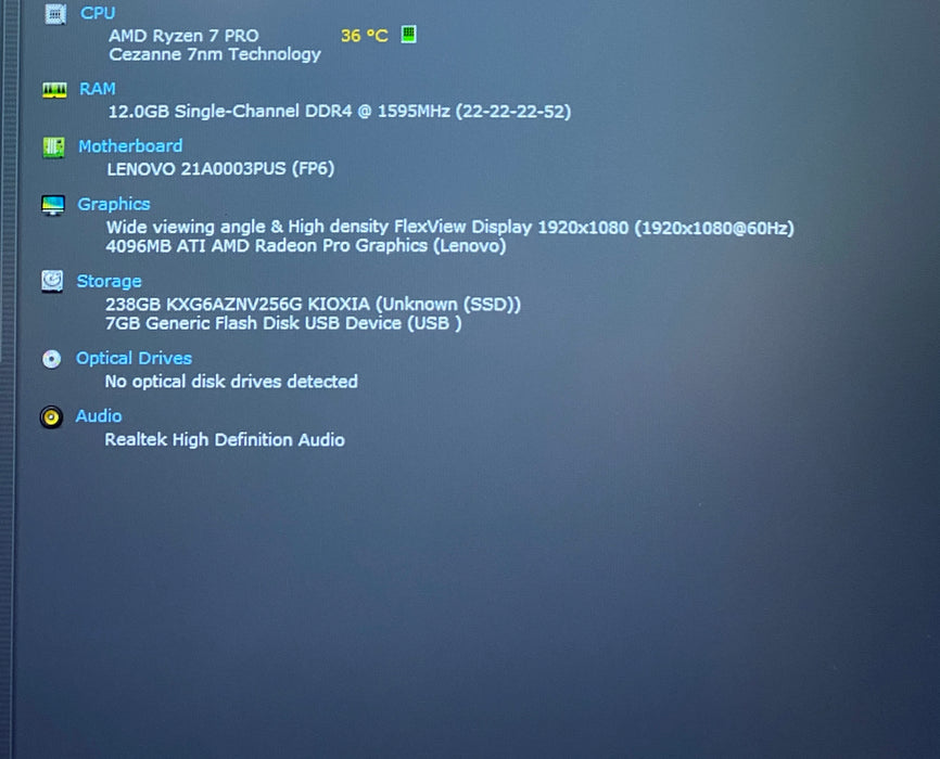Lenovo ThinkPad P14s AMD Ryzen 7 PRO 5850U 12GB RAM 256GB SSD