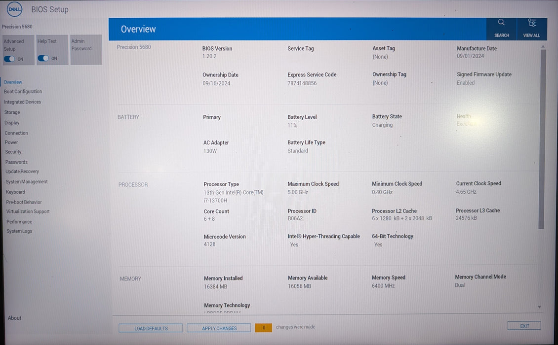 Dell Precision 5680  i7-13700H, 16GB DDR5, 256GB NVMe, RTX 3500, No AC Adapter
