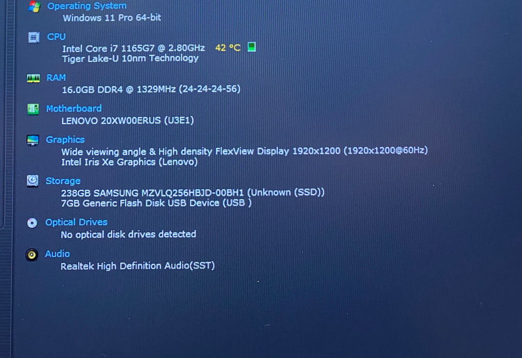 Lenovo ThinkPad X1 Carbon Gen 9 Core i7-1165G7 2.80GHz 16GB RAM 256GB SSD