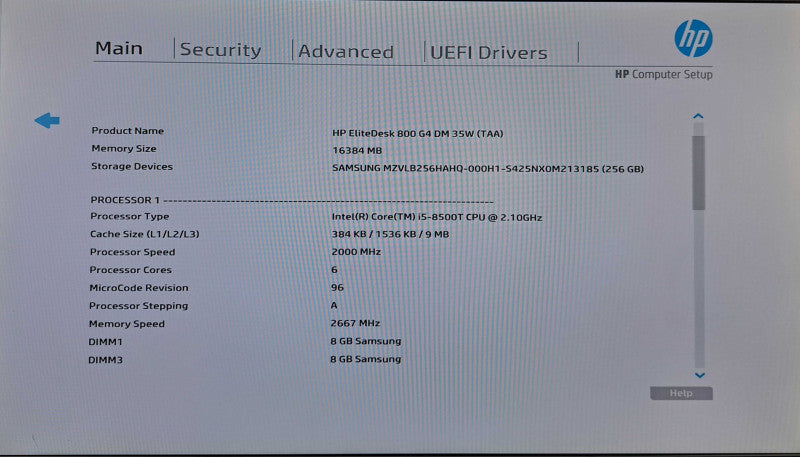 HP EliteDesk 800 G4 USFF | i5-8500T @ 2.10GHz 6C, 16GB DDR4, 256GB NVMe