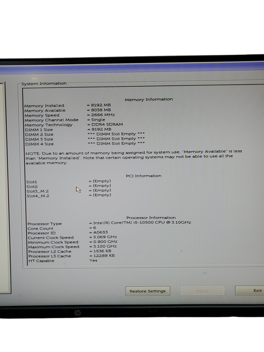 Dell Optiplex 5080 SFF  DESKTOP i5-10500 3.1Ghz 8GB RAM NO-HDD/SSD