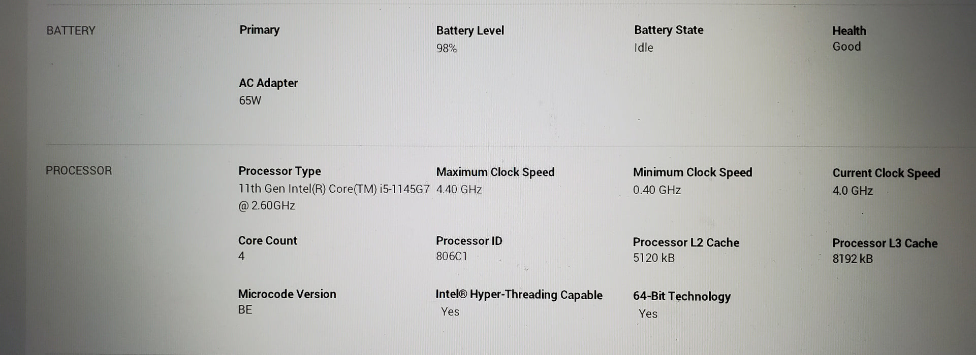 Dell Latitude 3520 Core i5-1145G7 @2.6GHx 16GB RAM 256GB SSD
