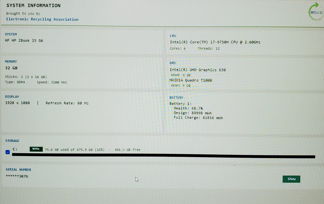 HP ZBook 15 G6 i7-9750H 32GB Ram 512GB SSD Quadro T1000